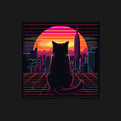 Свитшот хлопковый мужской Неоновый котик в закате, цвет: черный — фото 2