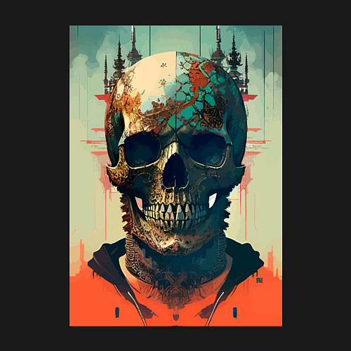 Мужской свитшот Ai art skull - fantasy / Черный – фото 3
