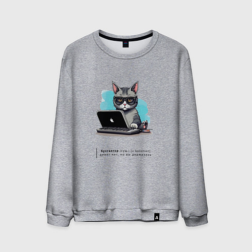 Мужской свитшот Кот бухгалтер с описанием / Меланж – фото 1