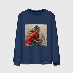 Свитшот хлопковый мужской Краски самурая, цвет: тёмно-синий