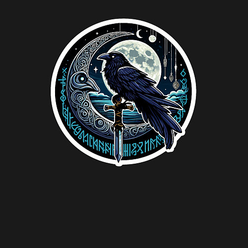 Мужской свитшот Полнолуние ворон с мечом / Черный – фото 3