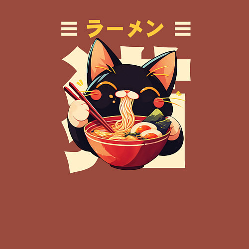 Мужской свитшот Ramen and cat / Кирпичный – фото 3