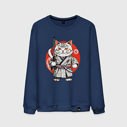 Свитшот хлопковый мужской Ниндзя кот с саблей красное солнце, цвет: тёмно-синий