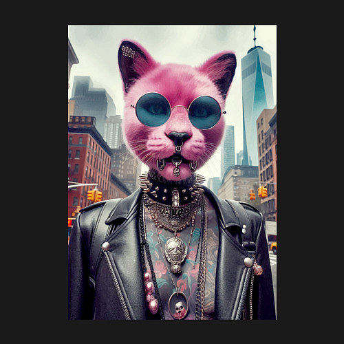 Мужской свитшот Модная кошечка из Нью-Йорка / Черный – фото 3