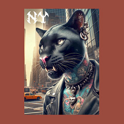 Свитшот хлопковый мужской Cool dude panther from New York - ai art, цвет: кирпичный — фото 2