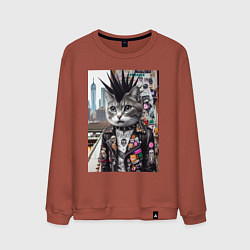 Свитшот хлопковый мужской Нью-Йоркский панк музыкант - нейросеть, цвет: кирпичный