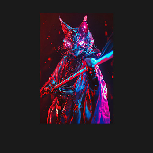 Мужской свитшот Кот самурай киберпанк / Черный – фото 3