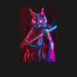 Свитшот хлопковый мужской Кот самурай киберпанк, цвет: черный — фото 2