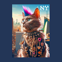 Свитшот хлопковый мужской Funny cat punk from New York - ai art, цвет: тёмно-синий — фото 2