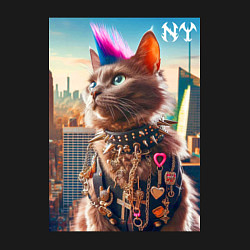 Свитшот хлопковый мужской Funny cat punk from New York - ai art, цвет: черный — фото 2