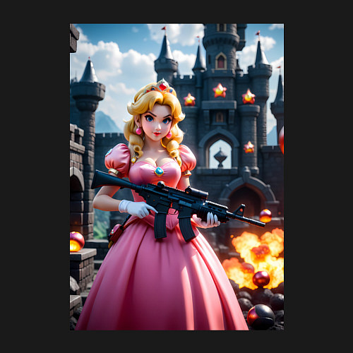 Мужской свитшот Принцесса Пич с автоматом / Черный – фото 3