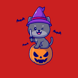 Свитшот хлопковый мужской Котик и хэллоуин, цвет: красный — фото 2