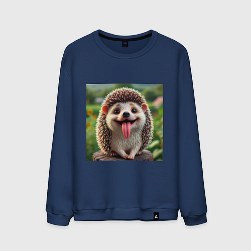 Мужской свитшот Милый ежик с высунутым языком / Тёмно-синий – фото 1