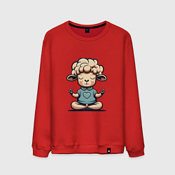 Свитшот хлопковый мужской Медитирующая овечка, цвет: красный