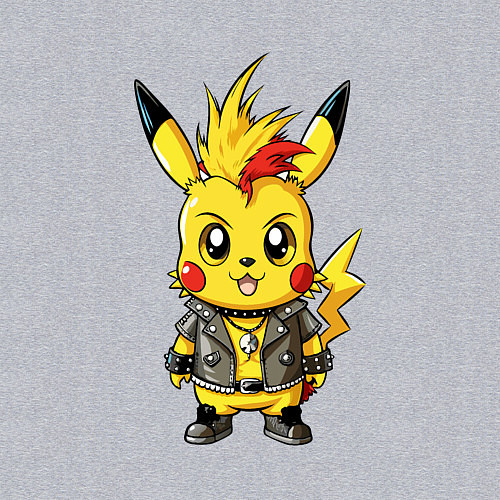 Мужской свитшот Пикачу панк с ирокезом и в косухе / Меланж – фото 3