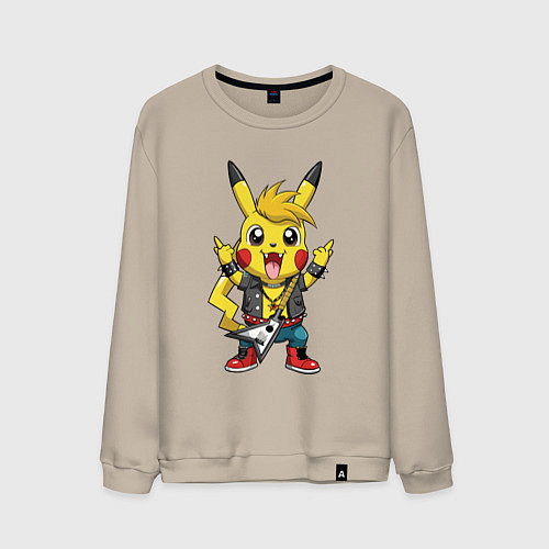 Мужской свитшот Пикачу в рок стиле / Миндальный – фото 1