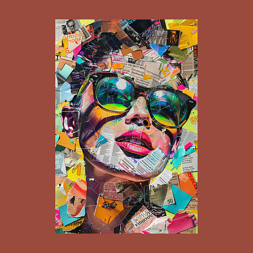 Мужской свитшот Лицо девушки из обрезков газет и журналов / Кирпичный – фото 3