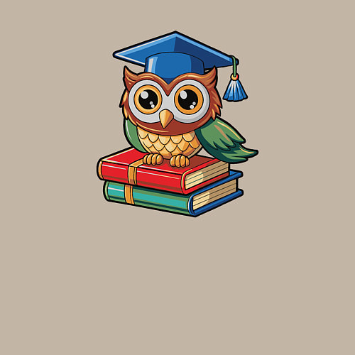 Мужской свитшот Милая сова в студентскойк шапке / Миндальный – фото 3