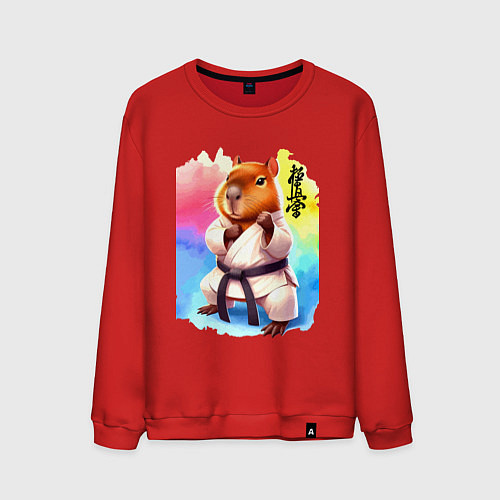 Мужской свитшот Кёкусинкай карате - капибара / Красный – фото 1