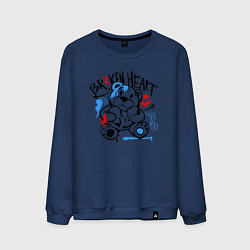Свитшот хлопковый мужской Разбитое сердце и медведь, цвет: тёмно-синий