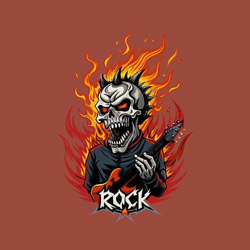 Мужской свитшот Скелет рок музыкант / Кирпичный – фото 3