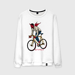 Свитшот хлопковый мужской Демон велосипедист, цвет: белый