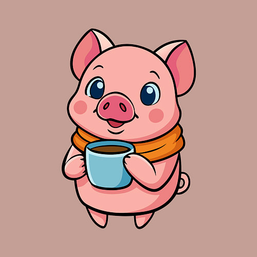 Мужской свитшот Поросенок пьет кофе / Пыльно-розовый – фото 3