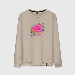 Свитшот хлопковый мужской Орнамент из разноцветных цветов, цвет: миндальный