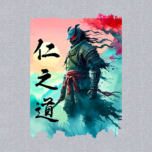Мужской свитшот Japanese samurai - ghost of Tsushima sketch / Меланж – фото 3