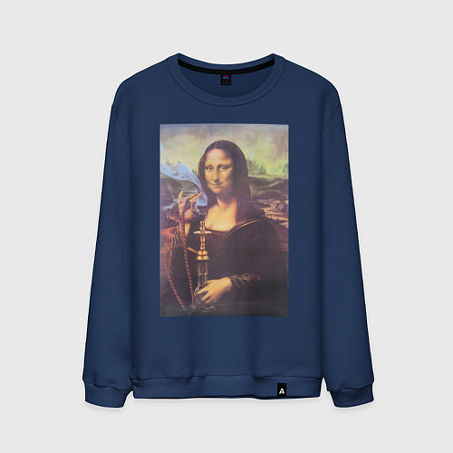 Мужской свитшот Мона Лиза с кальяном / Тёмно-синий – фото 1