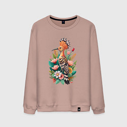 Свитшот хлопковый мужской Птица удод среди цветов, цвет: пыльно-розовый