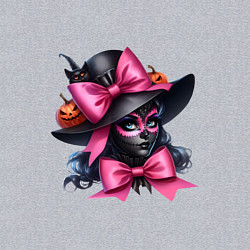 Свитшот хлопковый мужской Девушка в гриме кошки и в черной шляпе и с розовым, цвет: меланж — фото 2