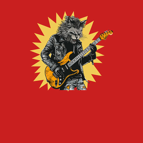 Мужской свитшот Мейн-Кун Рокер Играющий на Гитаре / Красный – фото 3
