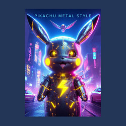 Свитшот хлопковый мужской Cyber Pikachu - metal style neon glow, цвет: тёмно-синий — фото 2