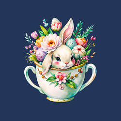Свитшот хлопковый мужской Милый кролик акварельная чашечка цветы, цвет: тёмно-синий — фото 2