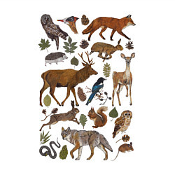 Свитшот хлопковый мужской Лесные животные и птицы, цвет: белый — фото 2