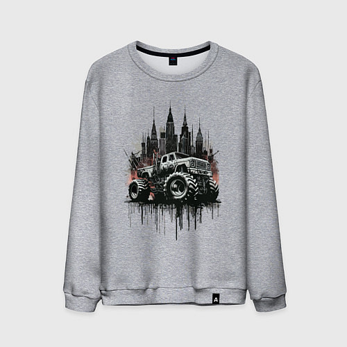 Мужской свитшот Грузовик на фоне города / Меланж – фото 1