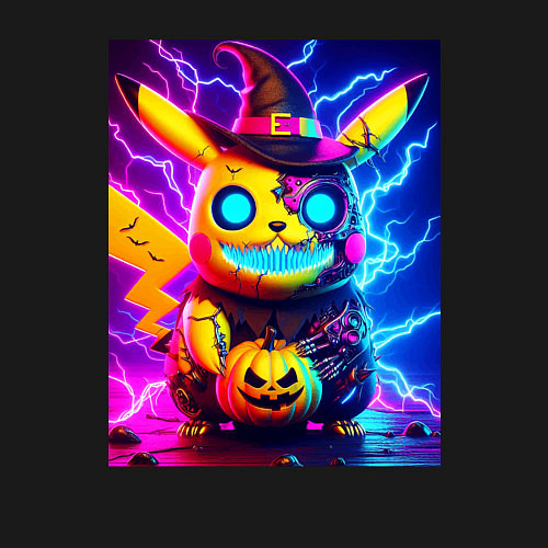 Мужской свитшот Пикачу киберпанк зомби - неоновое свечение / Черный – фото 3