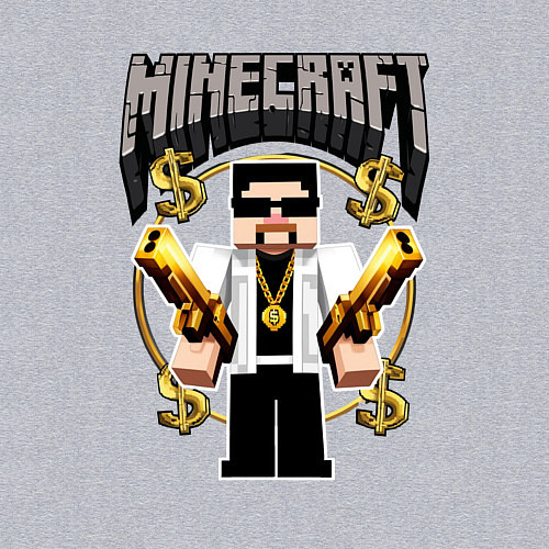 Мужской свитшот Стив из Майнкрафт с золотыми пистолетами / Меланж – фото 3