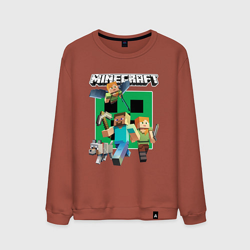 Мужской свитшот Стив и Алекс с волком из Майнкрафт / Кирпичный – фото 1
