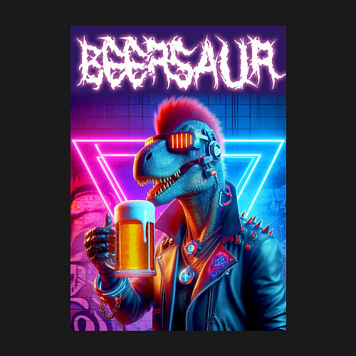 Мужской свитшот Cyber beersaur - neon glow / Черный – фото 3