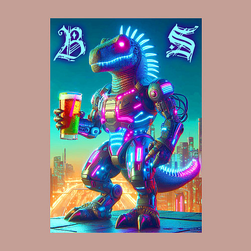 Мужской свитшот Beersaur neon glow - meme / Пыльно-розовый – фото 3