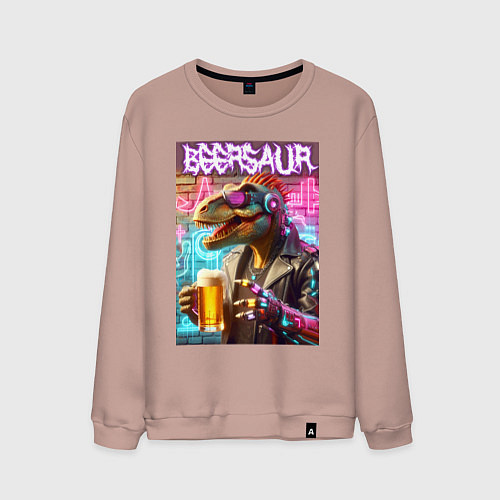 Мужской свитшот Кибер пивозавр на фоне стены с граффити - нейроарт / Пыльно-розовый – фото 1