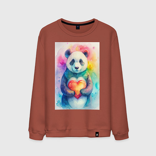 Мужской свитшот Нежная панда с сердцем в лапках / Кирпичный – фото 1