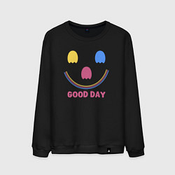 Свитшот хлопковый мужской Хороший день- абстрактный принт, цвет: черный