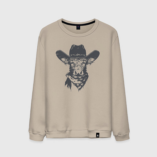 Мужской свитшот Корова ковбой / Миндальный – фото 1