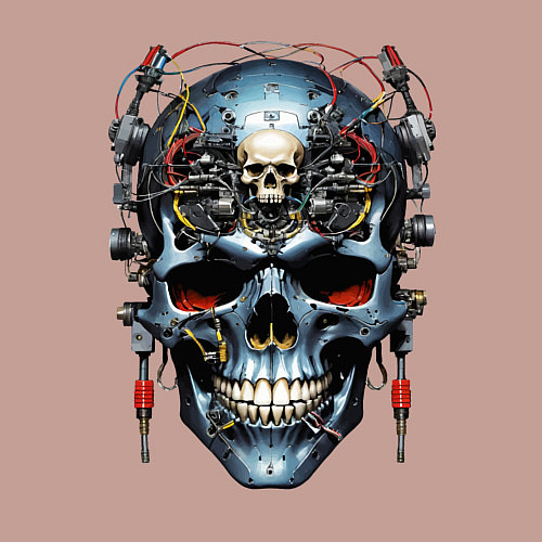 Мужской свитшот Кибер череп - нейроарт фантазия / Пыльно-розовый – фото 3
