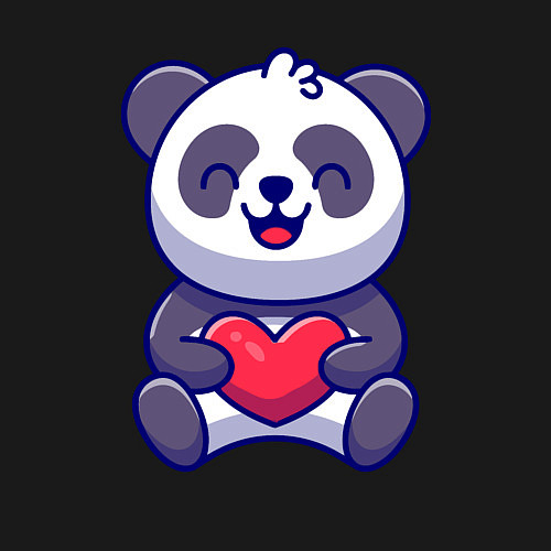 Мужской свитшот Весёлая панда с сердцем / Черный – фото 3