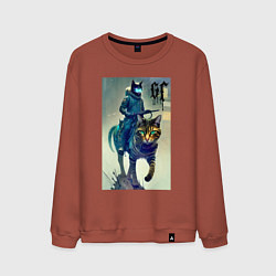 Свитшот хлопковый мужской Cat forces - ai art fantasy, цвет: кирпичный