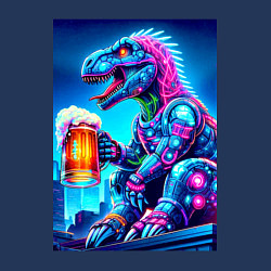 Свитшот хлопковый мужской Cyber tyrannosaur with a mug of beer - ai art fant, цвет: тёмно-синий — фото 2